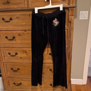 Juicy Couture Black Velour Pants with Embroidered Logo